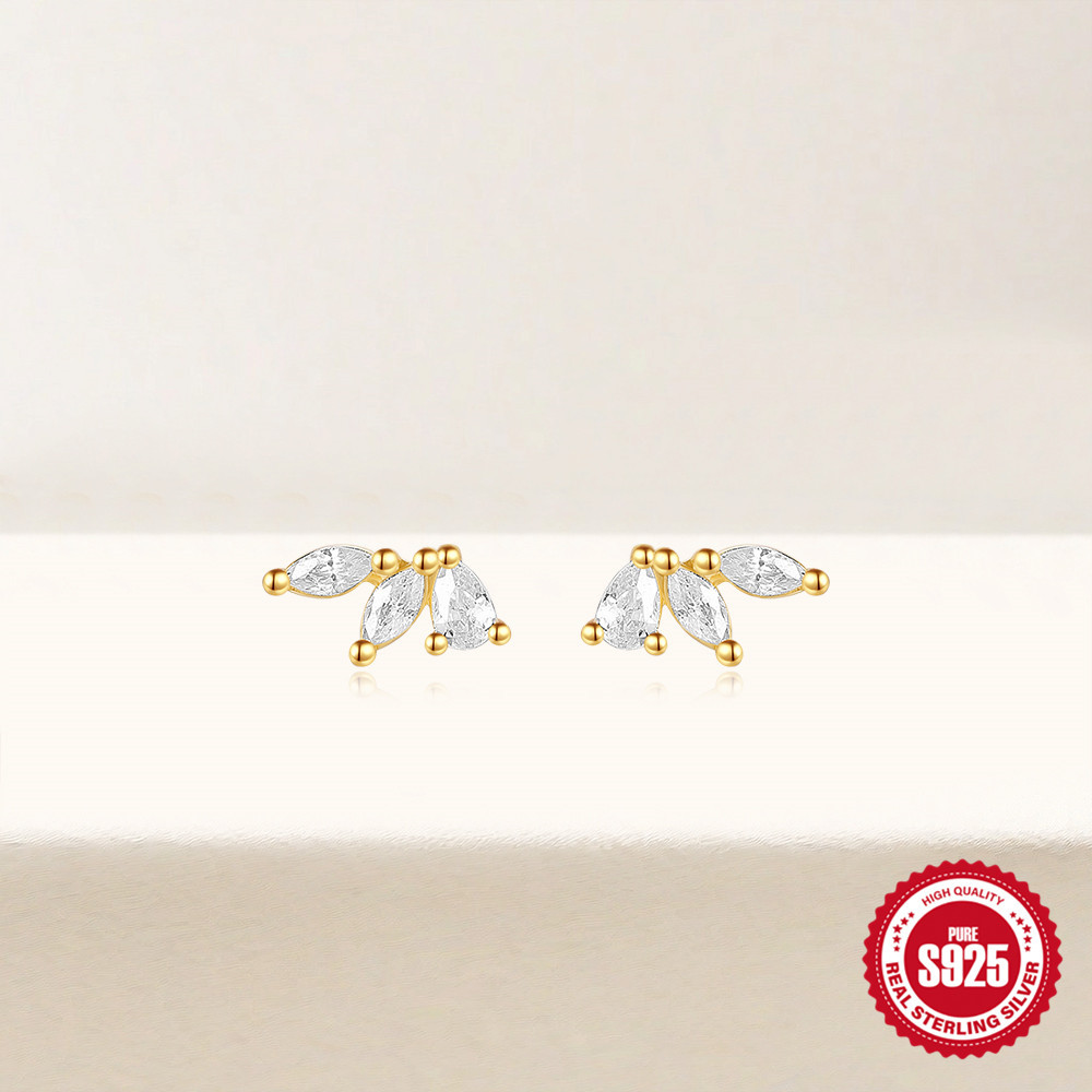 Pendientes de lujo ligero transfronterizo s925 ins de plata viento de metal geométrico ojo de caballo gota de agua temperamento de circón aretes de todo fósforo