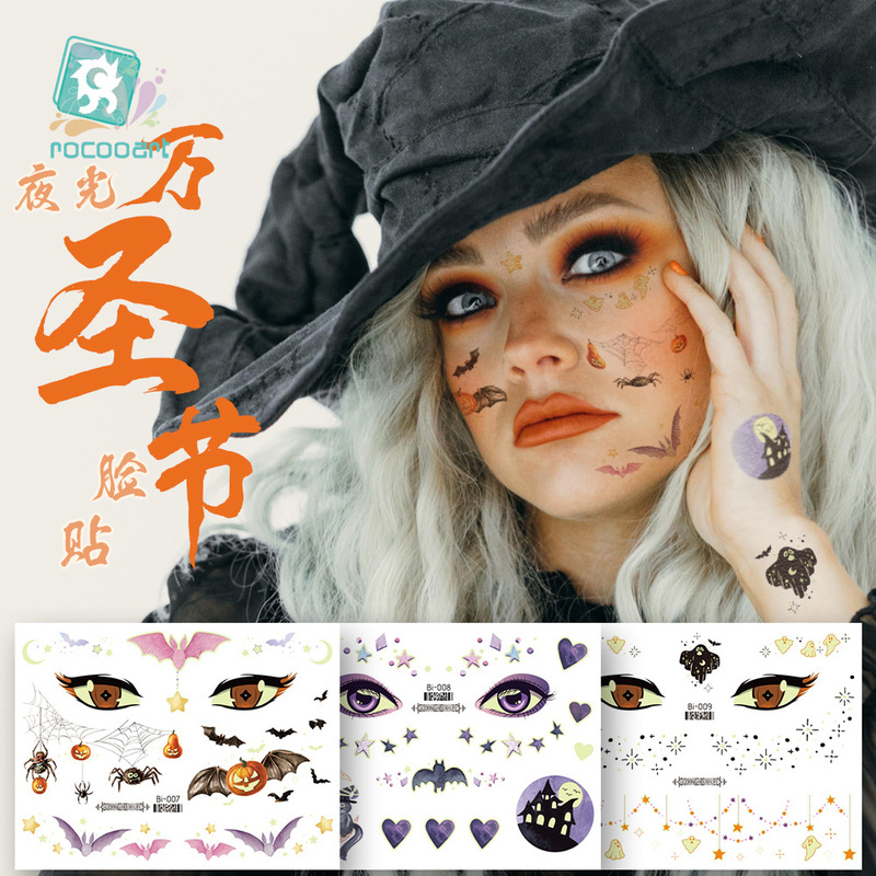 Ruikalong Cross-Border Waterproof Halloween Tattoo Stickers Funny Luminous Cartoon Realistic Spider Kidsren's Holiday Face Stickers