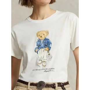 2024 Summer Cotton T Shirt Bear Graphic Print Children Funny