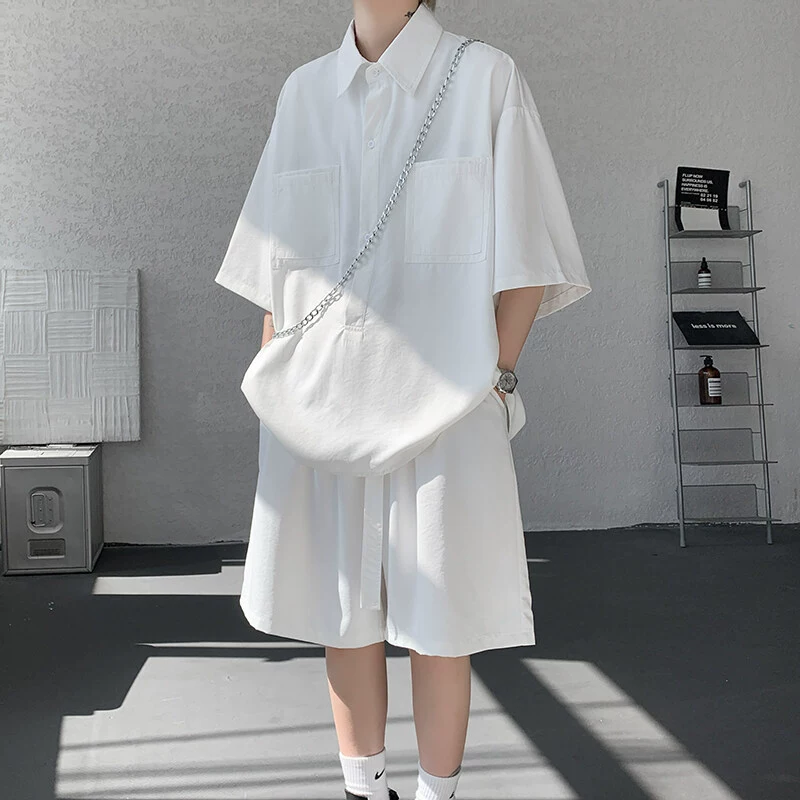 Мужской летний костюм Ice-sense, тонкая быстросохнущая свободная дышащая рубашка большого размера, шорты три четверти с короткими рукавами, полный комплект