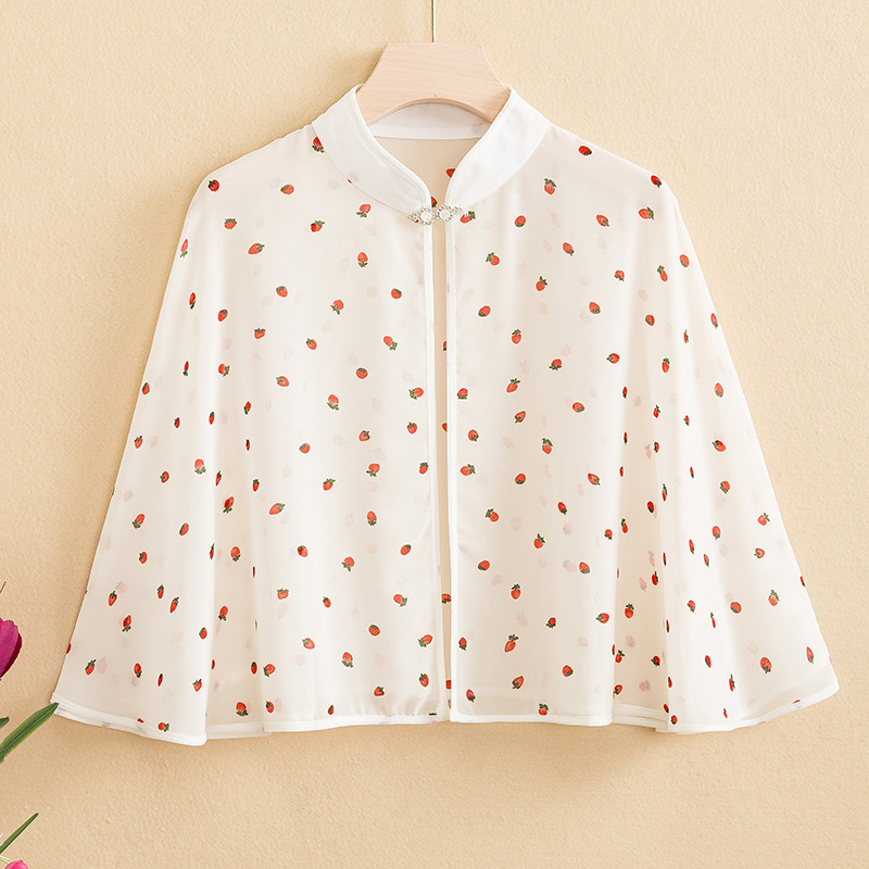 Fredayi 9610 Summer chiffon printed shawl retro style sleeveless cape shawl for women with skirt Fredayi 9610 Summer chiffon printed shawl retro style sleeveless cape shawl for women with skirt