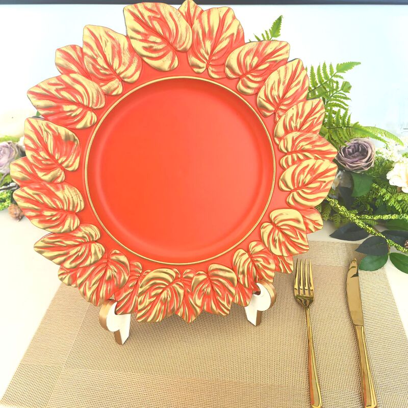 Cross-border foreign trade charger plates, Hermes orange leaf decorative plates, hotel wedding party placemats