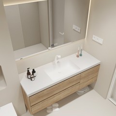 Solid Surface Seamless Ceramic Basin Integrated Bathroom Cabinet Set with Robot Vacuum Sanitary Washstand Face Basin Wholesale