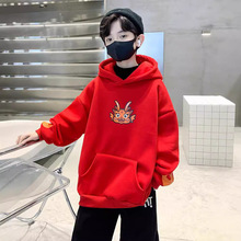 一件代发儿童装男童冬装卫衣秋冬款2024新款中大童冬季加绒加厚红