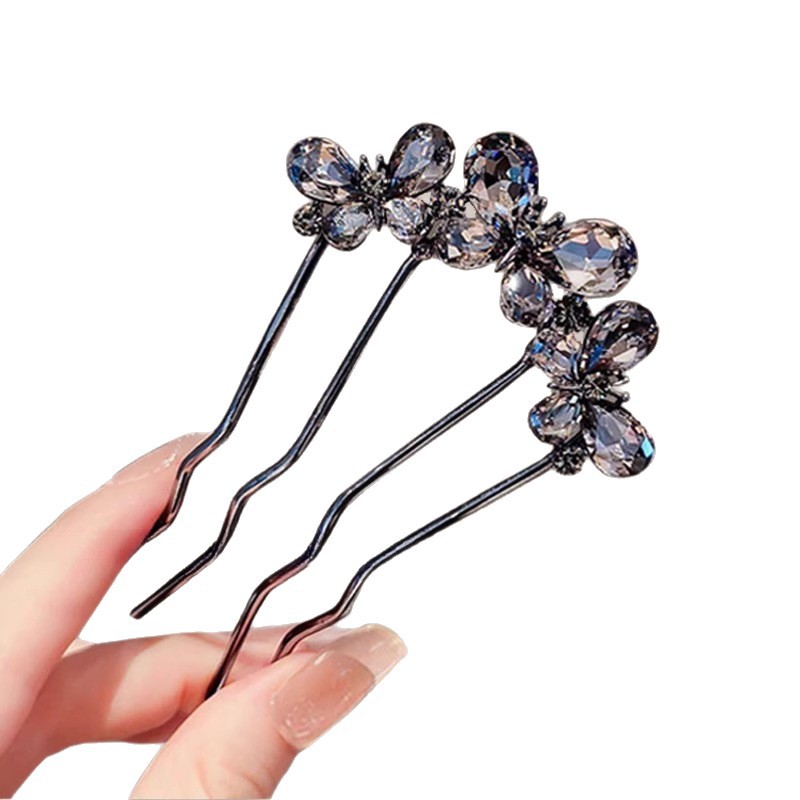 Mariposa de diamante para el cabello, pinza de cabello de alta gama, pinza de cabello delicada, temperamento de bola, pein de cabello de cuatro dientes, tocado