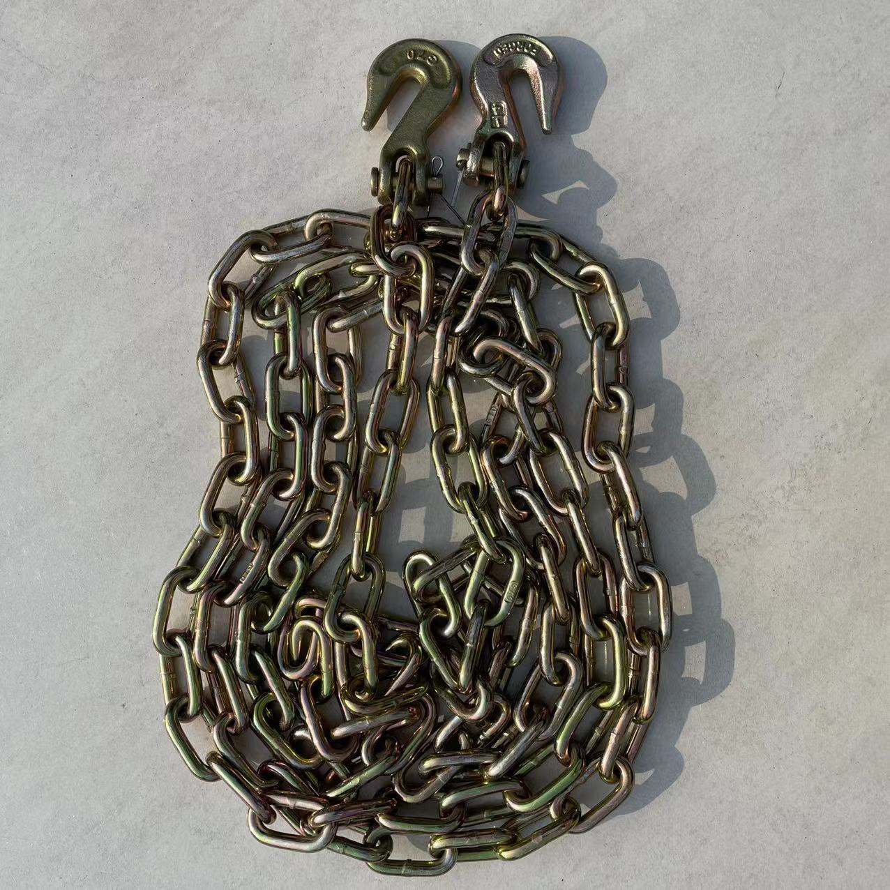 运输链70级镀锌链1/4英寸×20英尺两端带抓钩焊接圆环美标拖车链