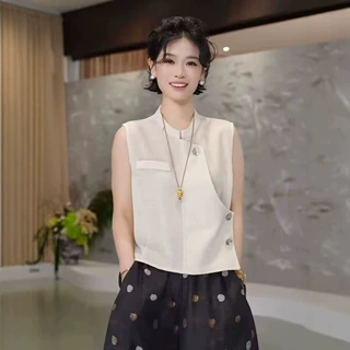 新中式气质立领温柔风无袖马甲女设计感单排扣开衫外套上衣潮
