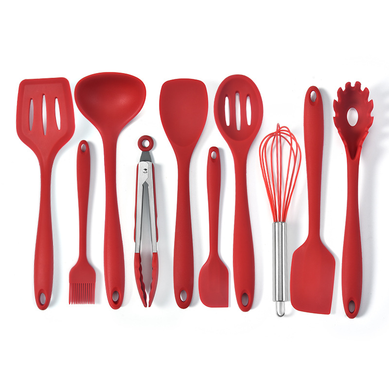 Utensilios de cocina de silicona Juego de 10 piezas todo incluido silicona espátula grande sartén antiadherente espátula de cocina traje de gachas cuchara raspador para hornear