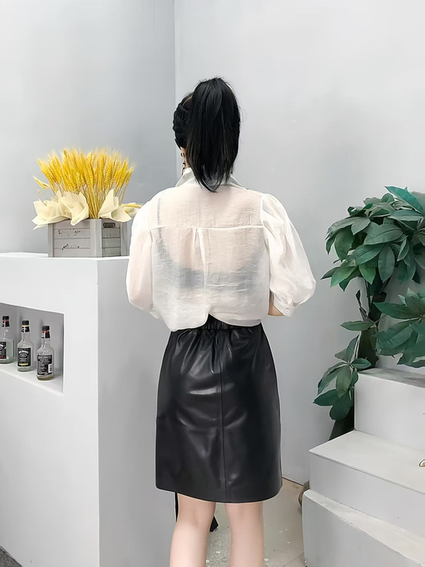 海宁真皮包臀裙女2025秋冬新款休闲显瘦一步裙绵羊皮松紧腰短皮裙|undefined