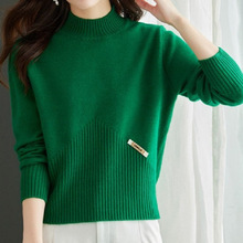 洋气半高领针织上衣女长袖收腰内搭2025秋冬短款毛衣冬季打底衫