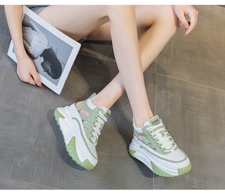 Giày sneaker nữ da thật đế dày phong cách bố mùa hè 2025 nhẹ tăng chiều cao — M2357 màu hồng, M2357 màu xanh lá cây, M2357 màu trắng chi tiết 20
