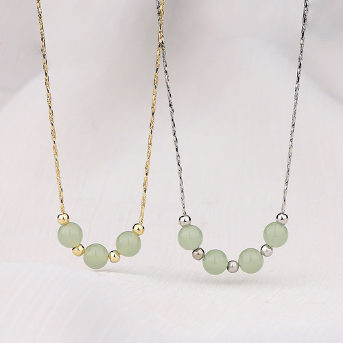  New Passepartout Transfer Ball Beads Clavicle Chain Retro National Trend Pendant Sansheng Necklace Bestie Gift Chalcedony