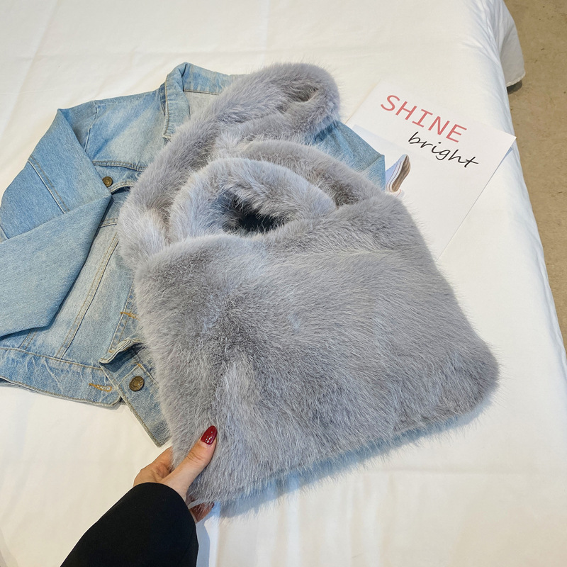 Japón y Corea del Sur otoño y invierno nuevo bolso de piel de mujer imitación de piel de conejo bolso de mano gran capacidad bolso de hombro bolso de peluche