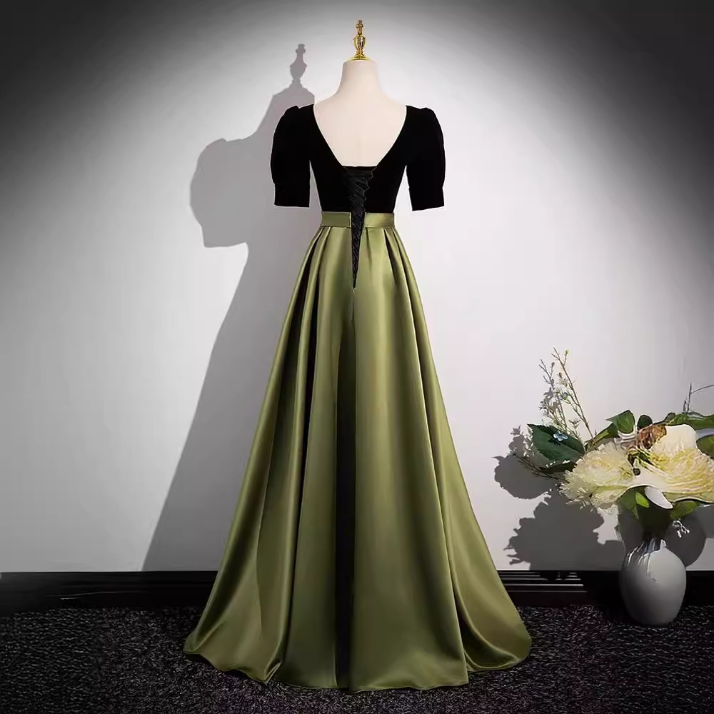 Đầm dạ hội maxi nữ thắt eo cổ chữ V không tay thêu hoa đuôi cá — Màu xanh lá