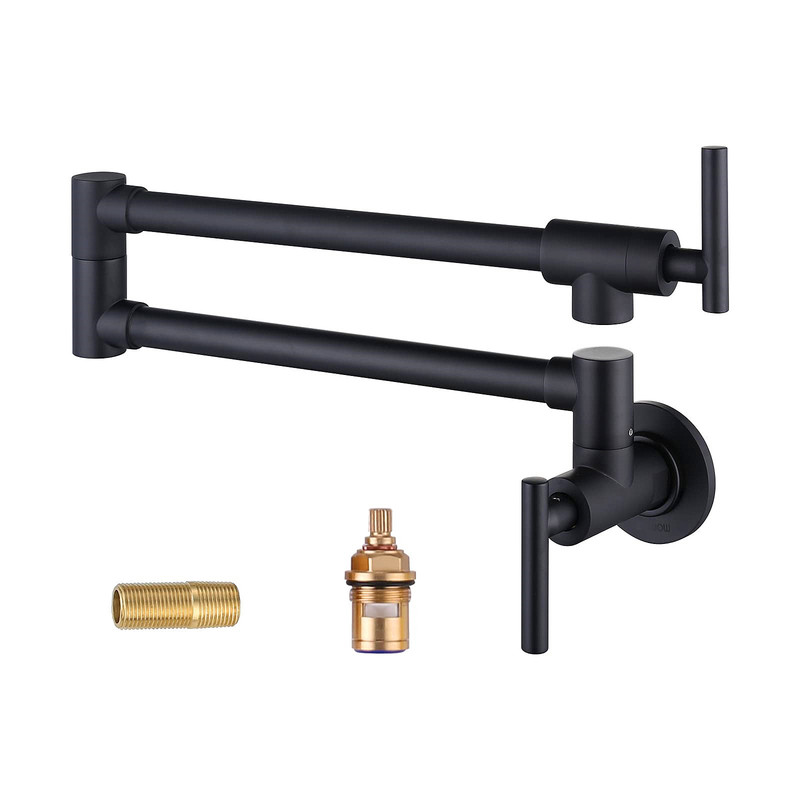Matte Black Brass Pot-Style Faucet Wall-Mounted Kitchen Stove Faucet with Dual-Joint Swing Arm