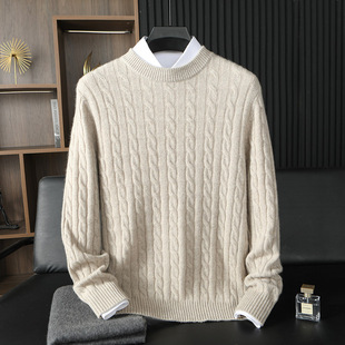 Men's 100 Pure Cashmere Sweater Autumn and Winter Thickened Sweater Men's Loose Knitted Jacket Round Neck Casual Business Base Shirt