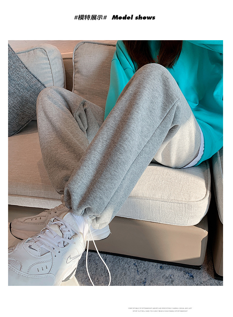 Super thick lambskin wide-leg pants, grey outerwear, thickened winter sports pants, drawstring cuffs, fleece sweatpants for women pic 17
