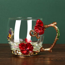 珐琅彩水杯家用玻璃咖啡杯创意轻奢ins女教师节玻璃杯礼品套装