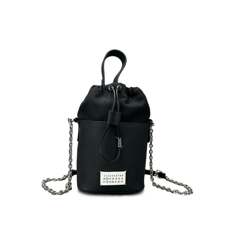 패셔너블한 여성용 체인 숄더백, 드로스트링 버킷백, 1등급 소가죽 크로스백, 여성용 미니백