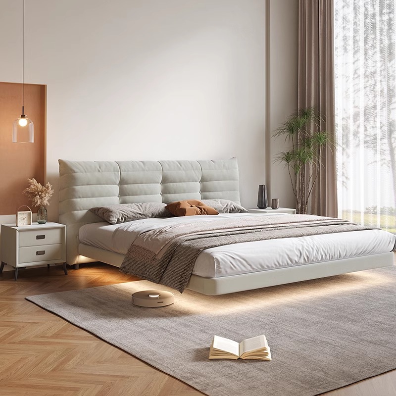 Cama de suspensión cremosa de oruga de viento 1.8m dormitorio pequeño cama doble cama de matrimonio moderna simple cama de tela roja cama image 5