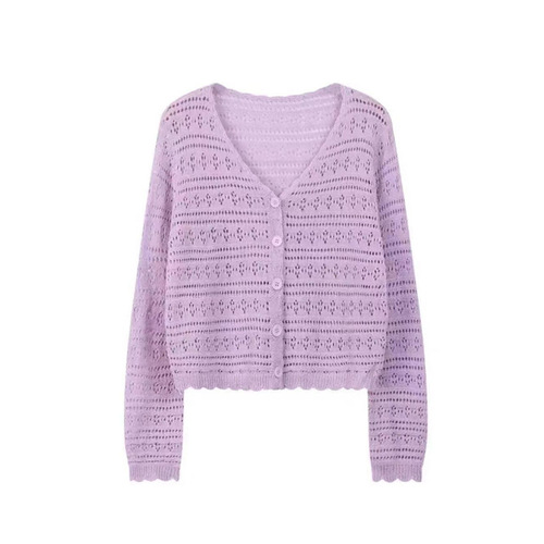 Summer Ice Silk Knit Cardigan for Women Loose Korean Style Thin Long-Sleeved Short-Sleeved Lace Sun Protection Jacket Overcoat Outerwear