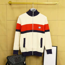 1.1正确版MIU24秋冬BLCG情侣塞琳G家双G刺绣条纹TB立领开衫毛衣