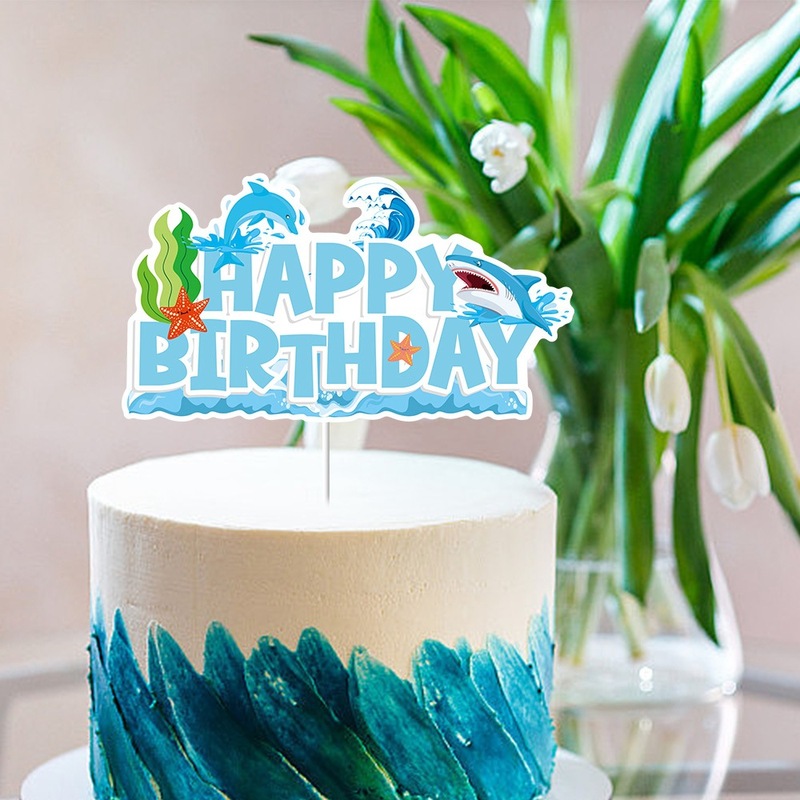 国境を越えた新しい水中誕生日フラッグセット誕生日パーティーの装飾バナー海のテーマケーキインサート|undefined