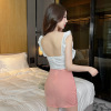 Ruffle edge contrasting buttocks skirt， bar uniform dress