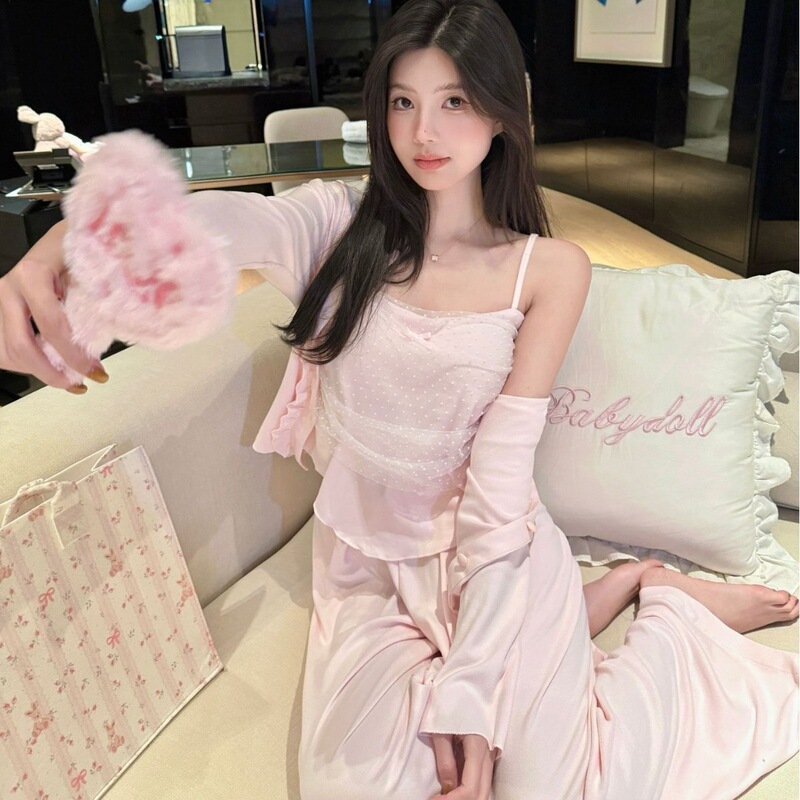 Autumn and winter original home wear, modal cotton women's pajamas, sweet and soft camisole pajama set, three-piece set with a luxurious feel