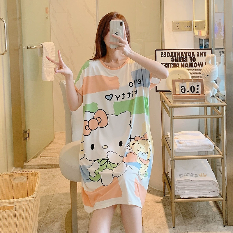 Пижама, тонкая брендовая юбка для отдыха, с коротким рукавом, oversize