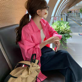显白玫粉色叠穿衬衫女2023秋装新款内搭打底法式小众长袖衬衣上衣