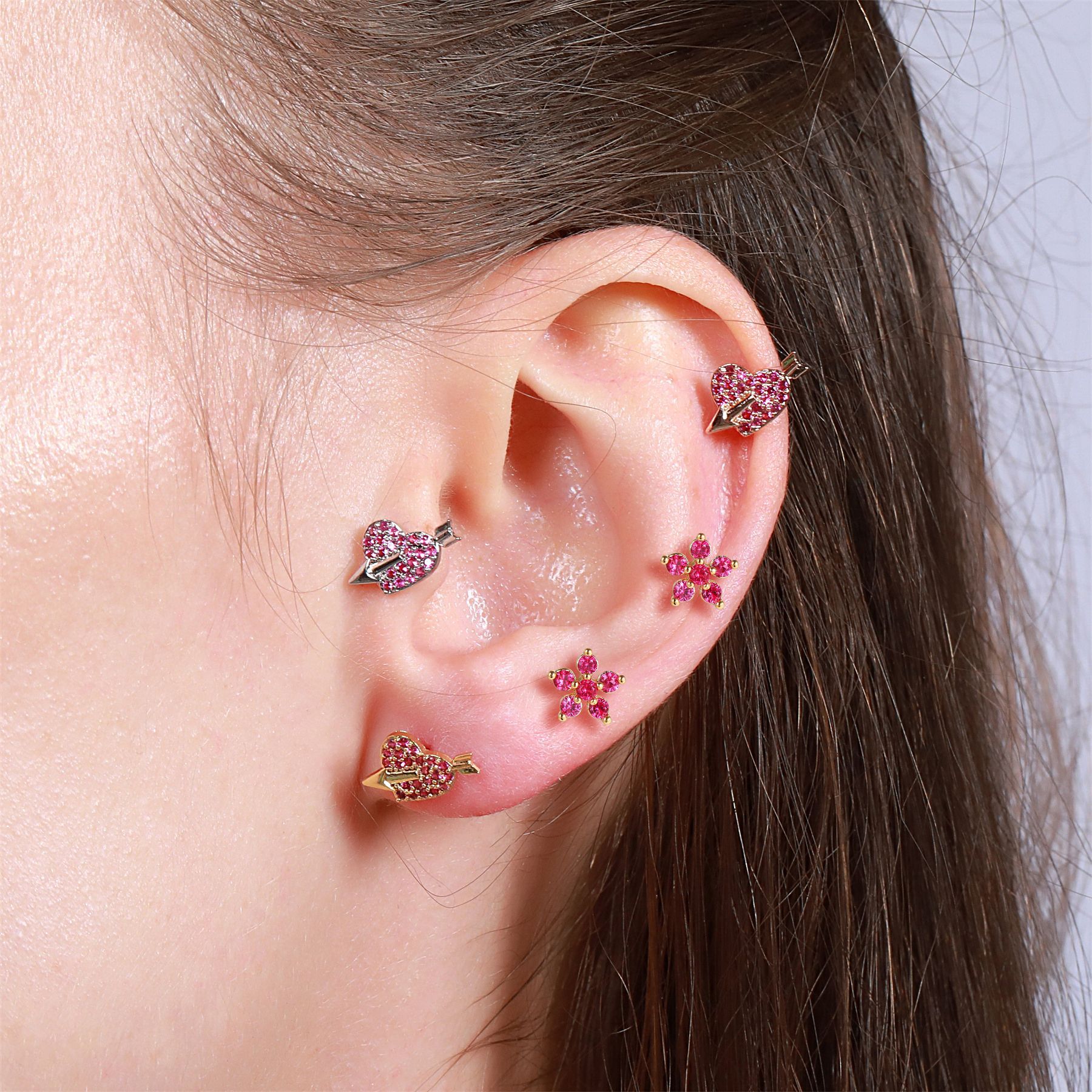 Classic love ear bone ear studs pink girl screw ball piercing earringpicture21