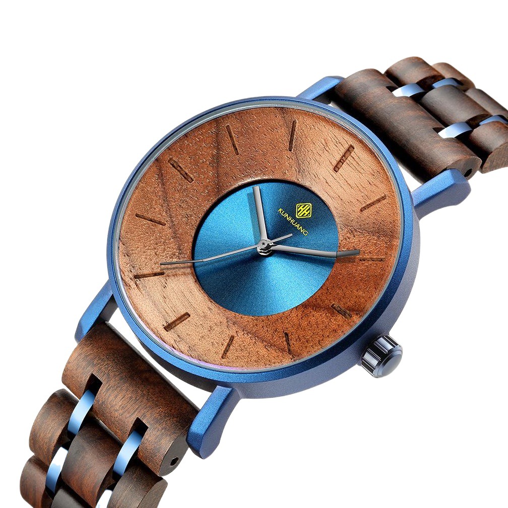 Kunhuang nuevo reloj de aleación de madera hombres moda curva superficie transfronteriza personalidad impermeable reloj de cuarzo Relojes
