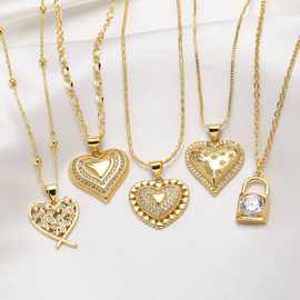 AS饰品希音temu跨境热销铜镀18k金镶锆石爱心桃心项链批发nkv07