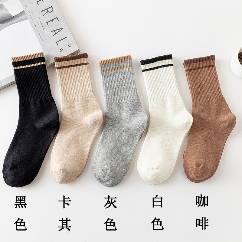 Socks women's mid-tube socks Autumn and winter cotton socks white deodorant cotton spring and autumn cotton socks women's stockings Pile socks day