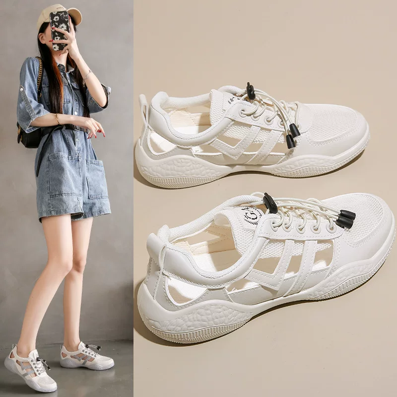 White shoes, summer footwear, breathable sports non-slip sandals for pregnant for leisure, soft sole