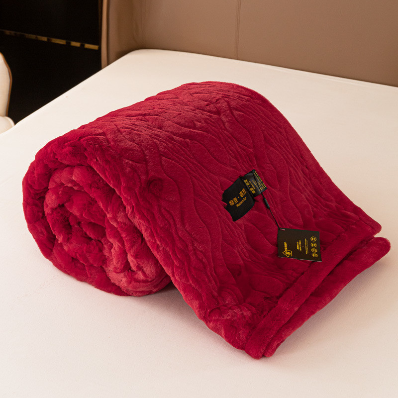 U7T 하이 엔드 웨딩 담요 두꺼운 모방 토끼 모피 담요 더블 웨딩 레드 담요 가을과 겨울에 따뜻한