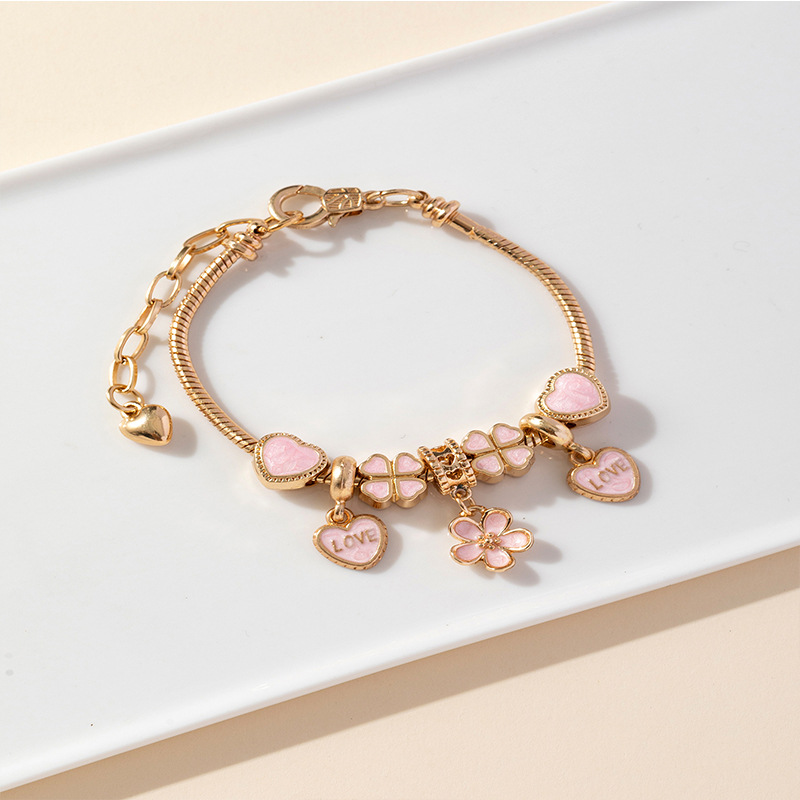 Panjia pulsera Dora DIY cuentas pétalos explotados transfronterizos amor letras colgante forma de corazón pulsera de cobre ajustable image 3