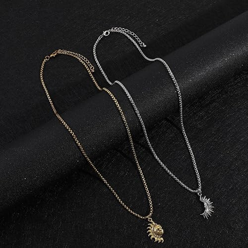 Sun And Moon Asymmetric Titanium Steel Necklace For Men_voghion.com