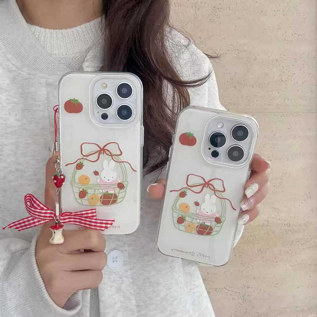 Cesta de frutas de dibujos animados lindo conejo para iphone16ProMax/15 funda para teléfono móvil Apple 13/14 hembra 16