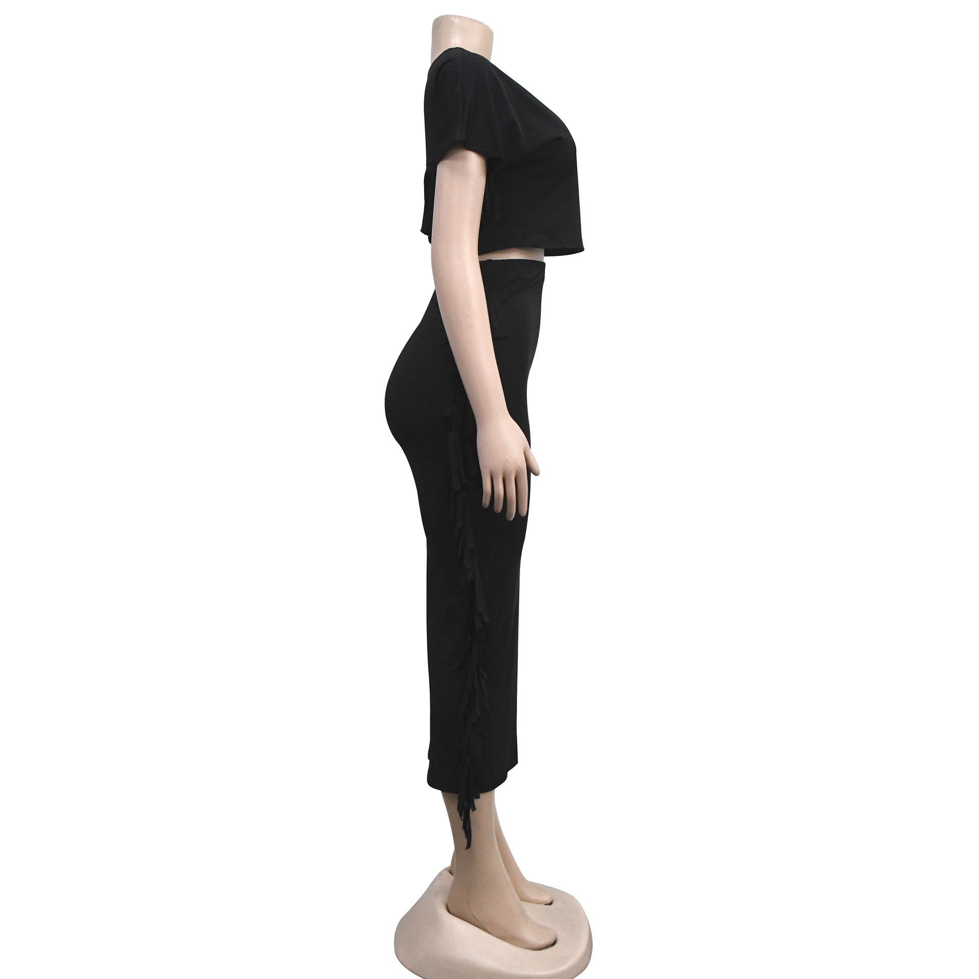 Women Wear Solid Color Tassel Round Neck Short Sleeve Two Piece Set 8 Women Wear Solid Color Tassel Round Neck Short Sleeve Two Piece Set