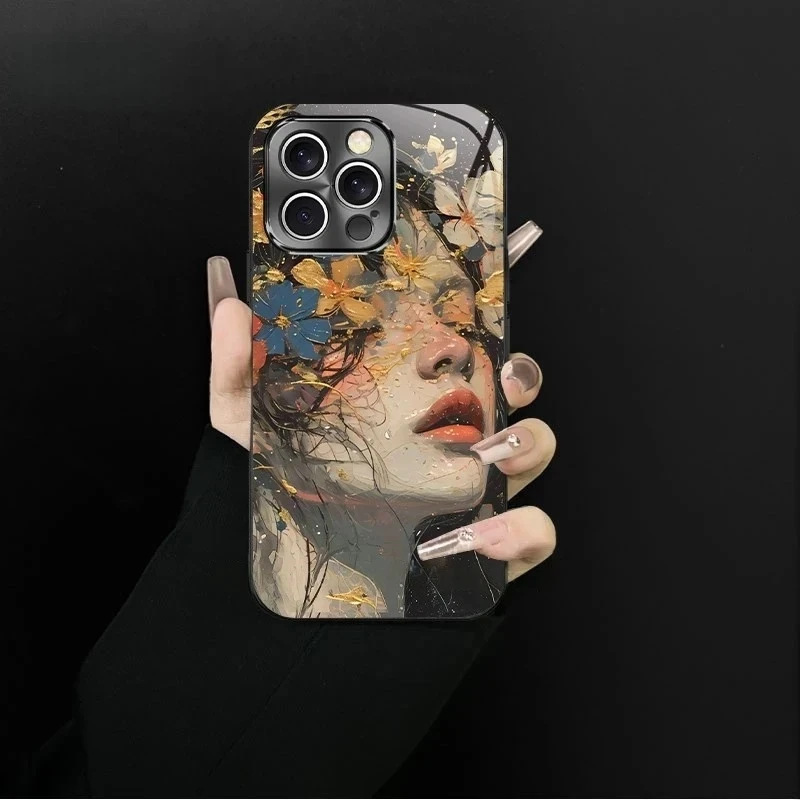 适用iPhone16ProMax手机壳繁花女孩苹果华为oppo小米vivo电镀玻璃|undefined
