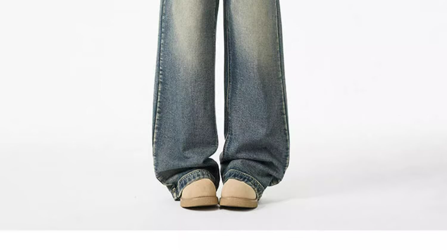 Men's Vintage Washed Denim Jeans Slightly Flared Wide-Leg Cat Whisker Detailing High-Street Style Cleanfit Black Blue (S-3XL)_mkmklike.com