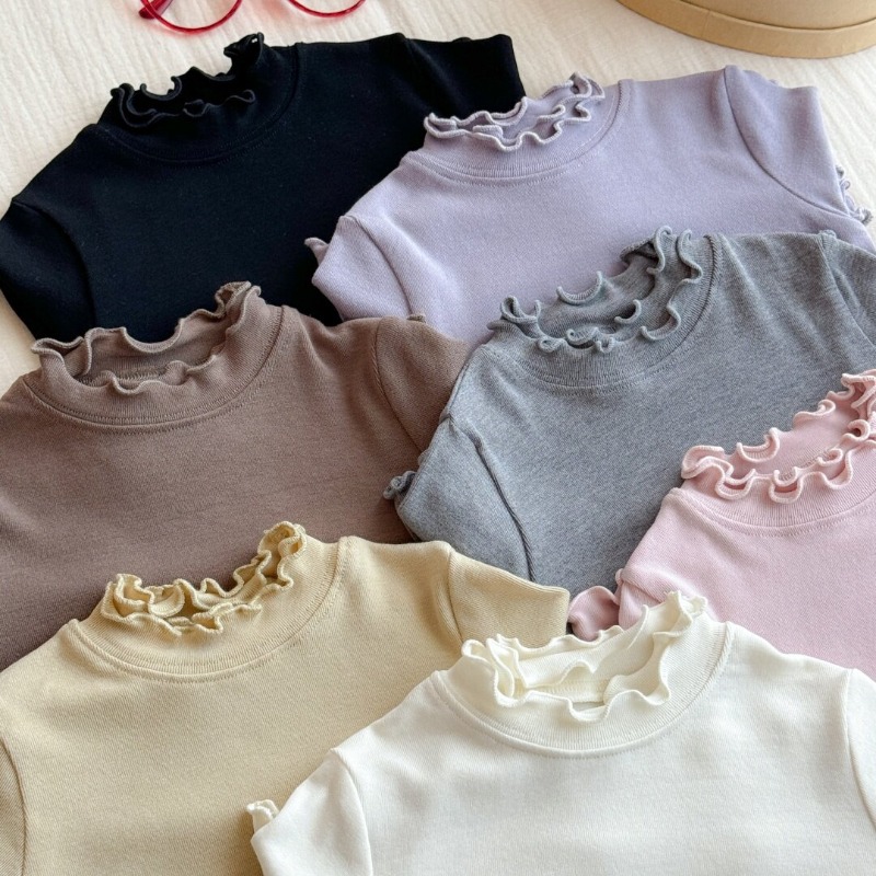 Baby girl's autumn clothing, stylish and versatile T-shirt, basic lace collar base shirt, fashionable autumn top for girls