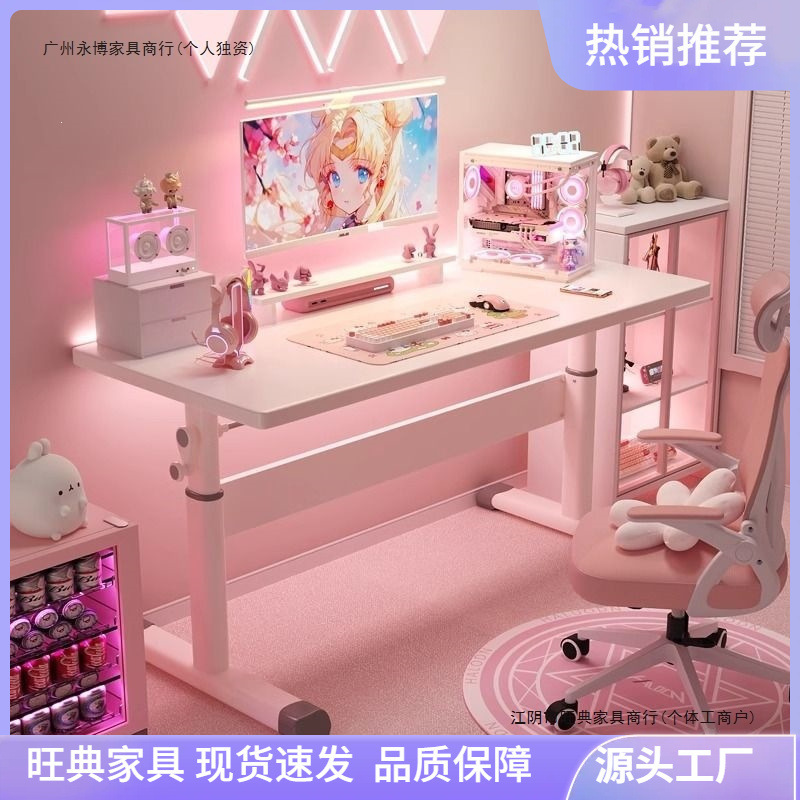 Height-Adjustable Computer Desk, Home Gaming Desk, Girls' Bedroom Desk, Internet Celebrity Live Streaming Work Desk, Simple Study Desk, Office Desk