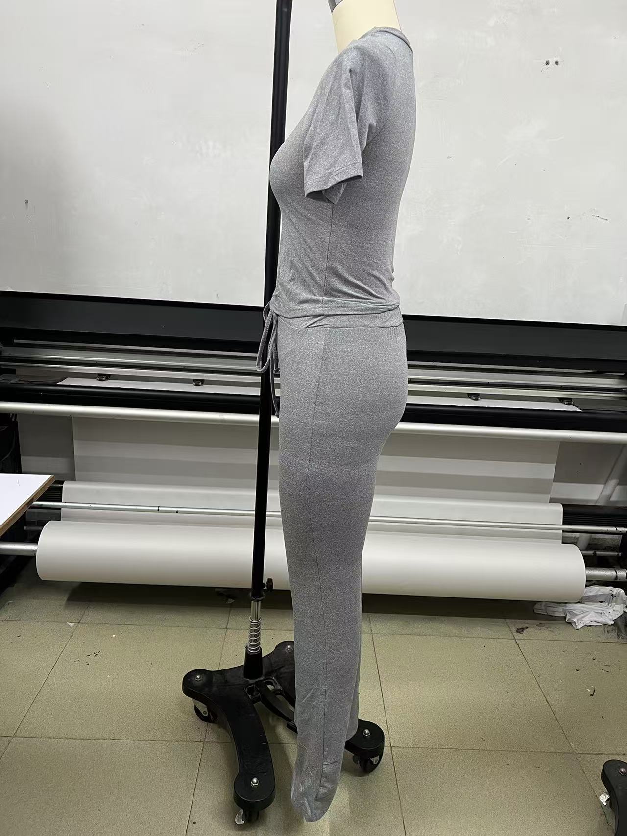 2025 European And American Cross-Border New Casual Set Short Sleeve Top Long Pants Homewear Sportswear Yoga Wear_ecoleips.com