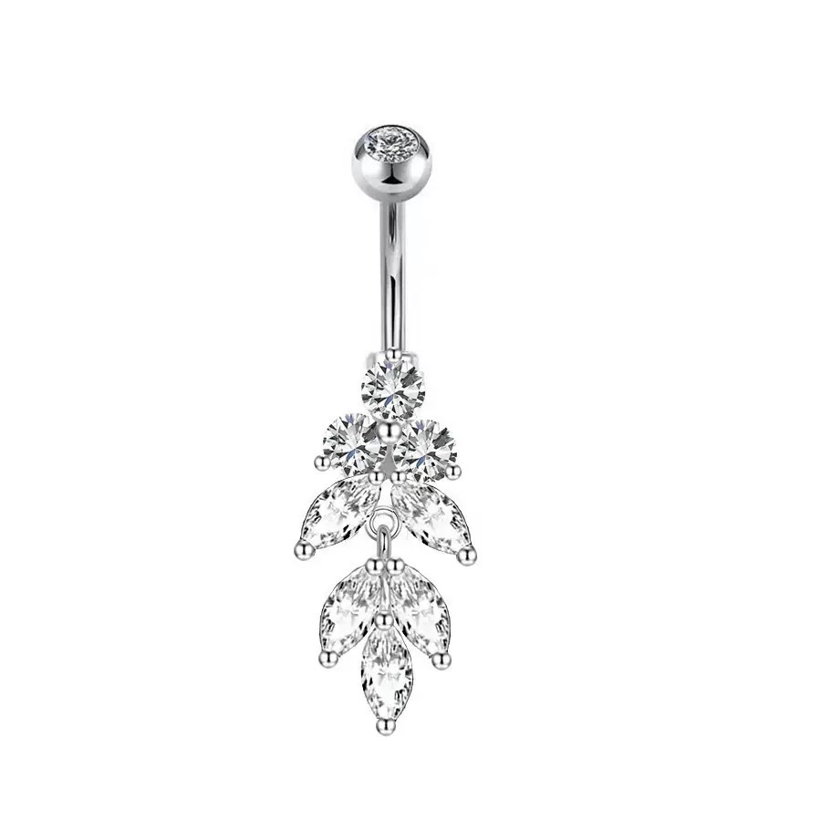 European American Cross-border E-commerce Piercing Jewelry: Navel Rings With Flowers, Hearts, Leaves, And Zirconia In_voghion.com