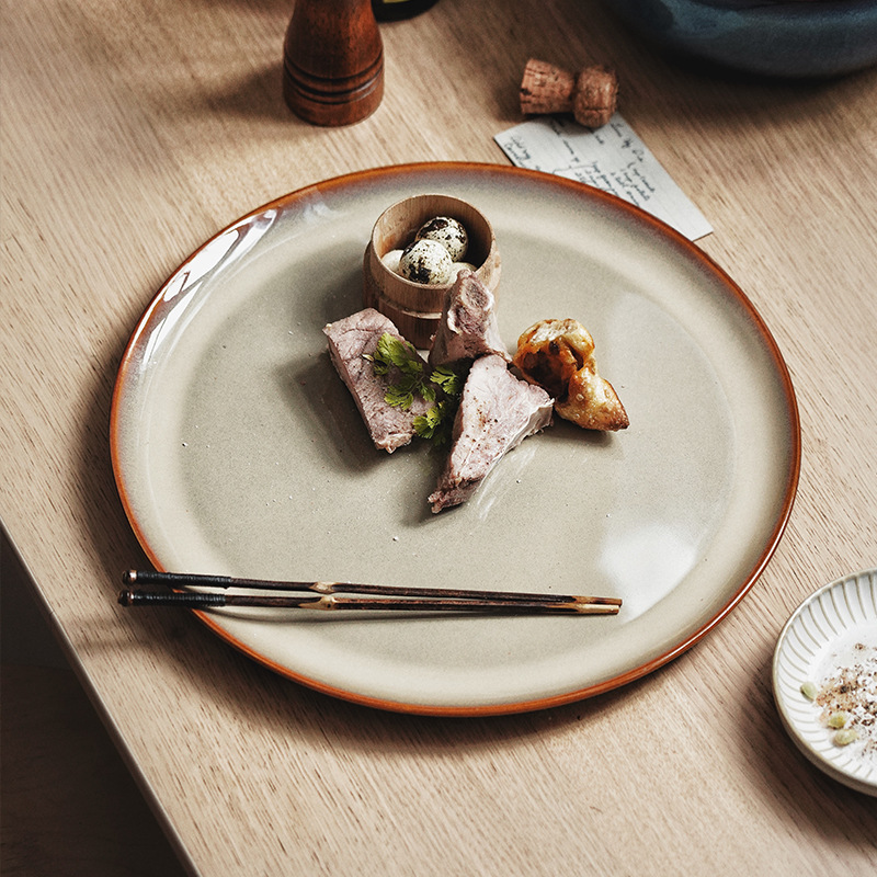 Plato de cena occidental Plato de carne Plato plano redondo Restaurante doméstico de alta gama Horno de cerámica transfronterizo Plato de verduras Plato de pasta de estilo europeo