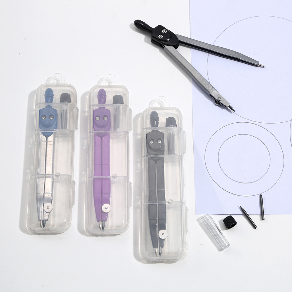 厂家新款学生绘图金属圆规套装办公室制图工具带替换芯绘画工具