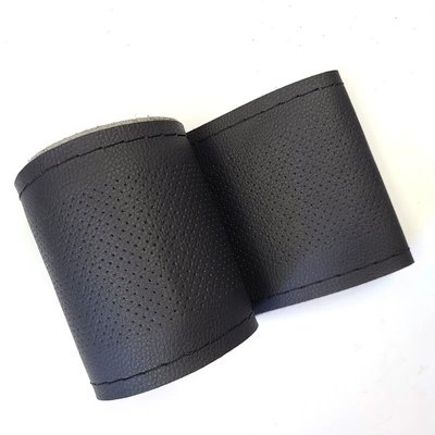 Neutral Middle Hole True Microfiber Leather Hand-Stitched Steering Wheel Cover Colorful Factory Direct Sales Supports Dropshipping Leather Car Handle Cover (Steering wheel cover) - black-medium-hole-black-line-38cm